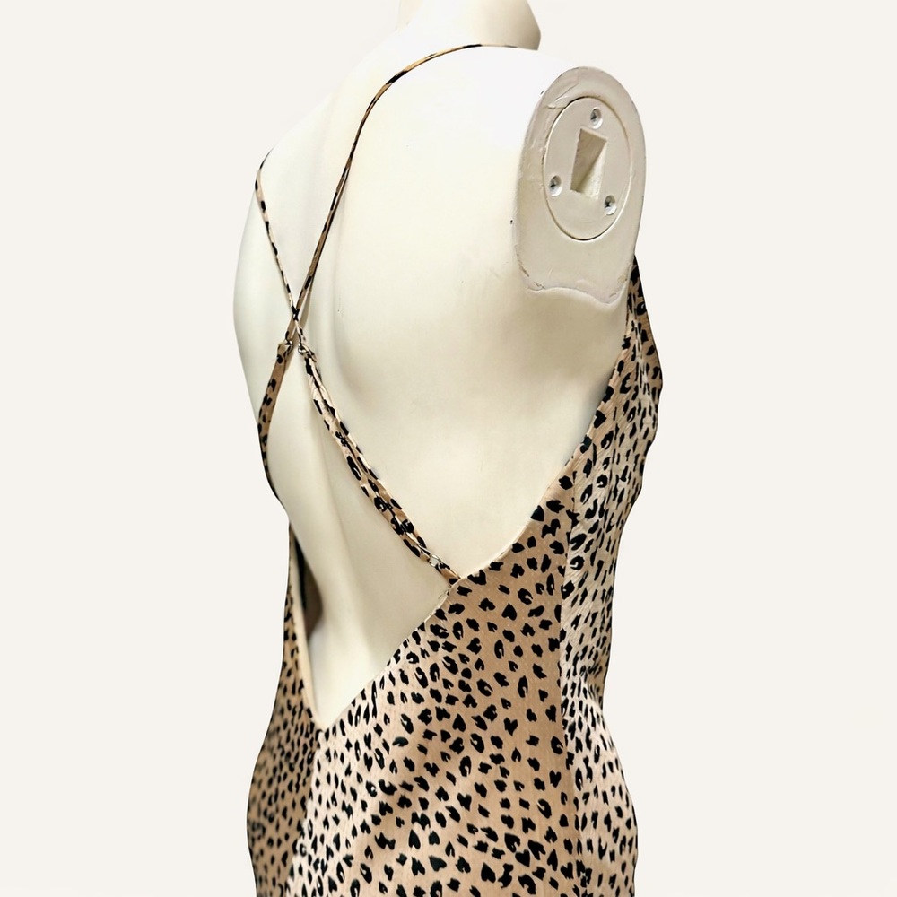 Leopard Satin Slip Dress Cowl Neck Open Back Midi 90s Minimal XS - Picture 6 of 9